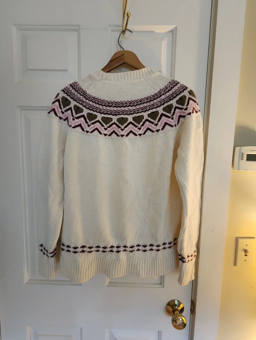 Kari Traa Sundve Fair Isle Wool Sweater Large Cream Pink&green  Apres Ski Winter